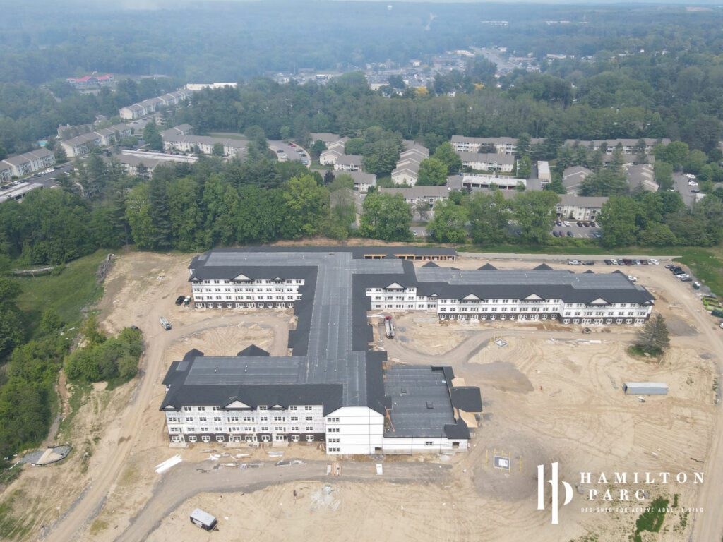 Aerial view of Hamilton Parc buildings in Guilderland NY, June 2023